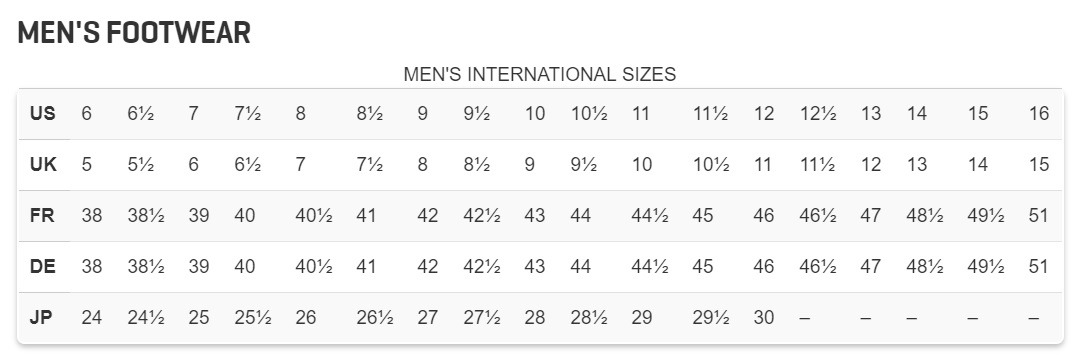 puma mens size chart