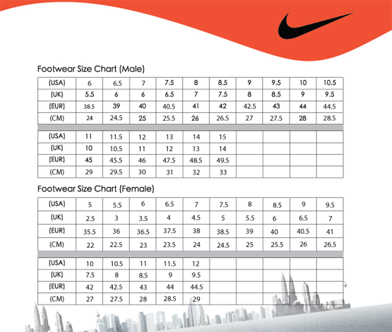 nike pegasus size chart